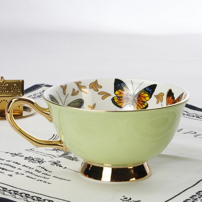 GLLead Bone China Kopje Koffie Sets Kleurrijke Vlinder Keramische Thee Kopjes En Schoteltjes Britse Office Theekopje Porselein Leuk Cadeau: Style C