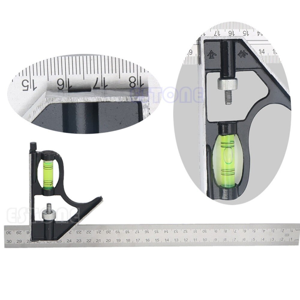 Adjustable Sliding Combination Square Ruler Level Measuring Tool 300mm (12\")
