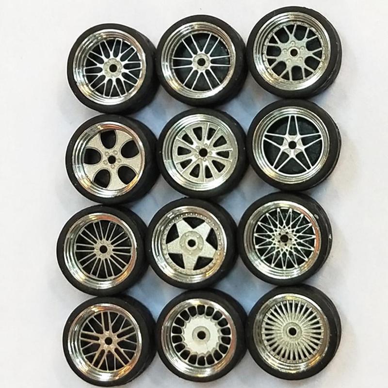 4 Roues Alliage 1/64 Pour Modèle Voiture - Pneus En Caoutchouc, Jantes Métal, Pour Customisation De Modèles Réduits, Taille Avant/arrière Différente - 5