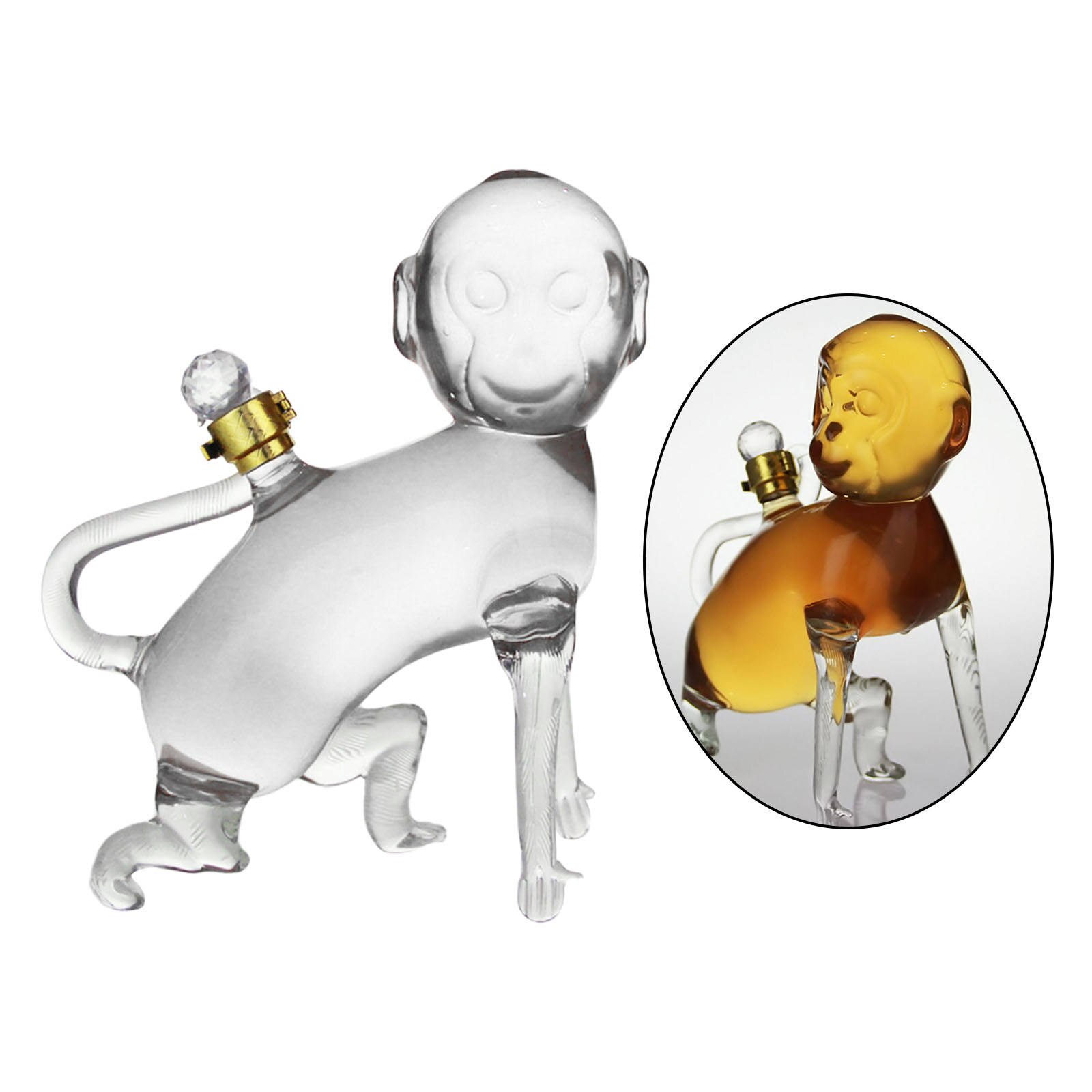 Monkey Shaped Whisky Decanter Clear Hand-Blown Glass Novelty Liquor Dispenser for Entertaining Drinkware Xmas Adults