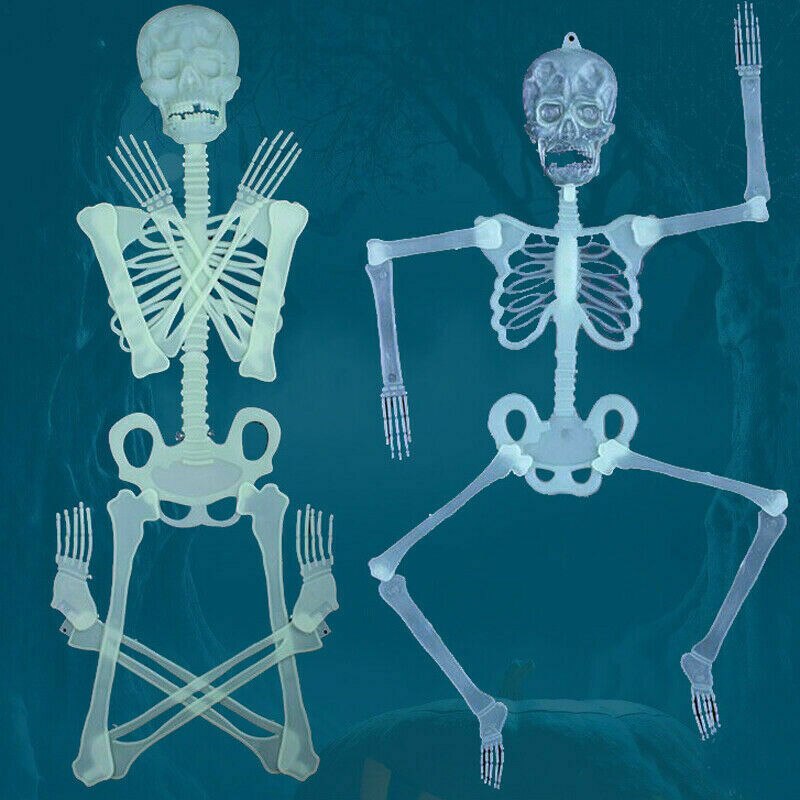 32/90/150cm Poseable Full Life Size Luminous Skeleton Halloween Decoration Party Yard Prop