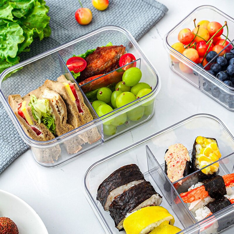 Dividable Lunch Box With Lid Refrigerator Compartment Storage Box Fruit And Vegetable Bento Box Transparent Fresh-keeping Box