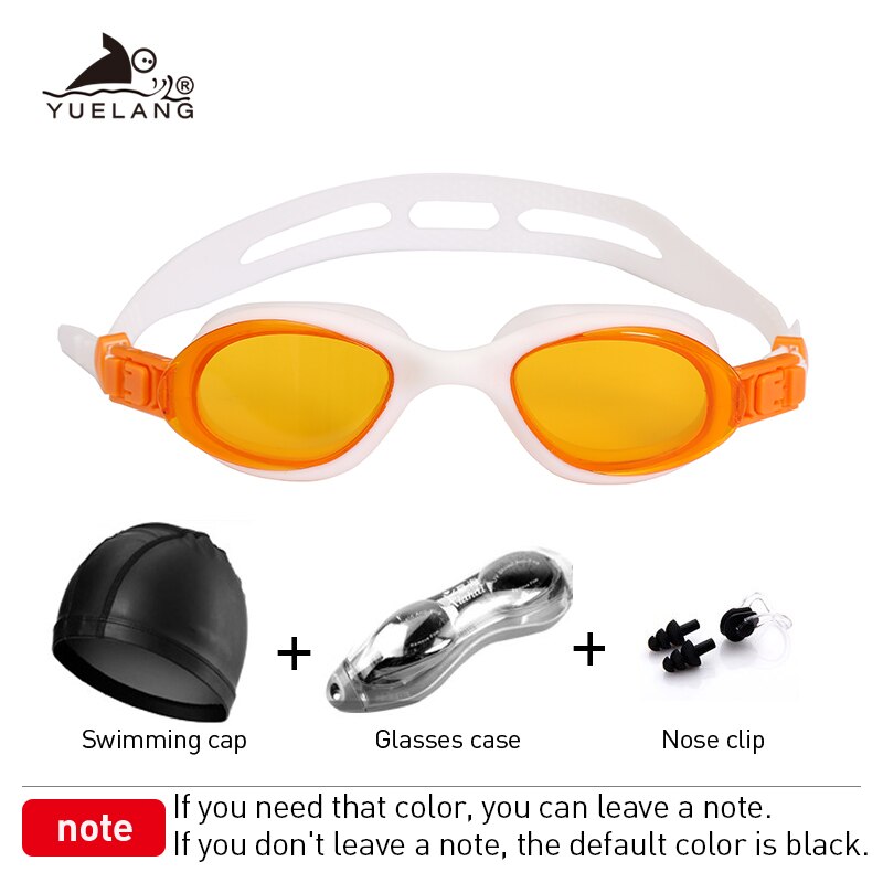 Children Swimming goggles suit Swimming cap nose clip Earplugs silicone Silica gel linkage Swimming eyewear for men: yellow