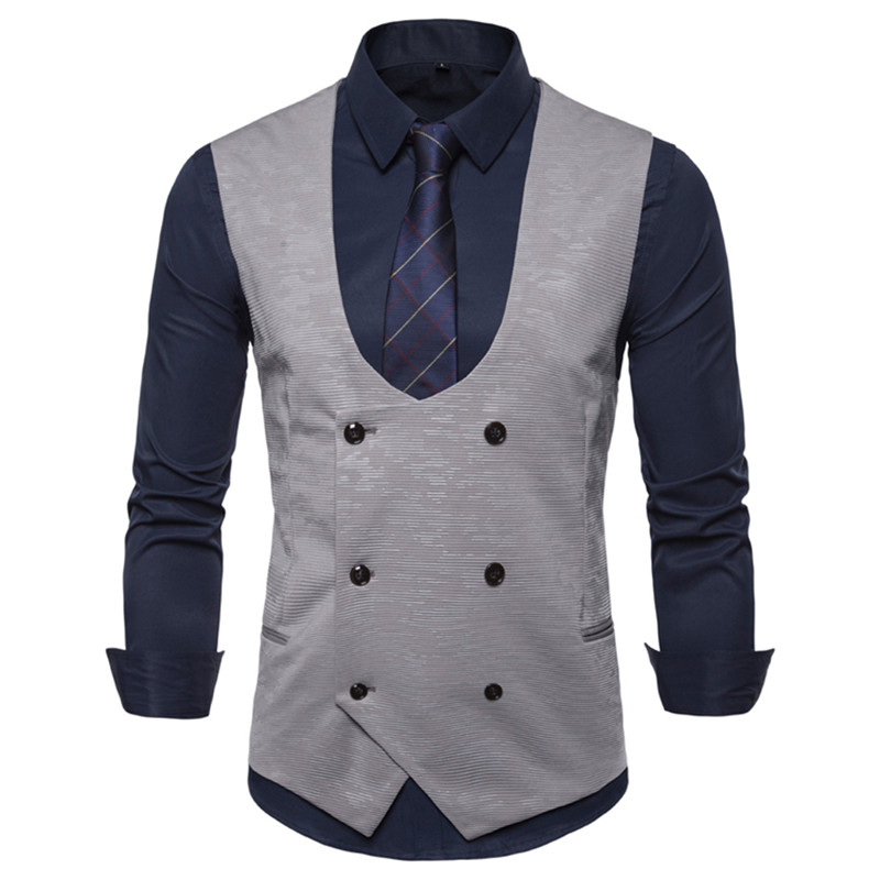 Liivi miesten slim fit liivit ja liivit rento kaksirivinen liivi miesten liivi miesten slim fit miesten puku liivi mies: Harmaa / Xxl