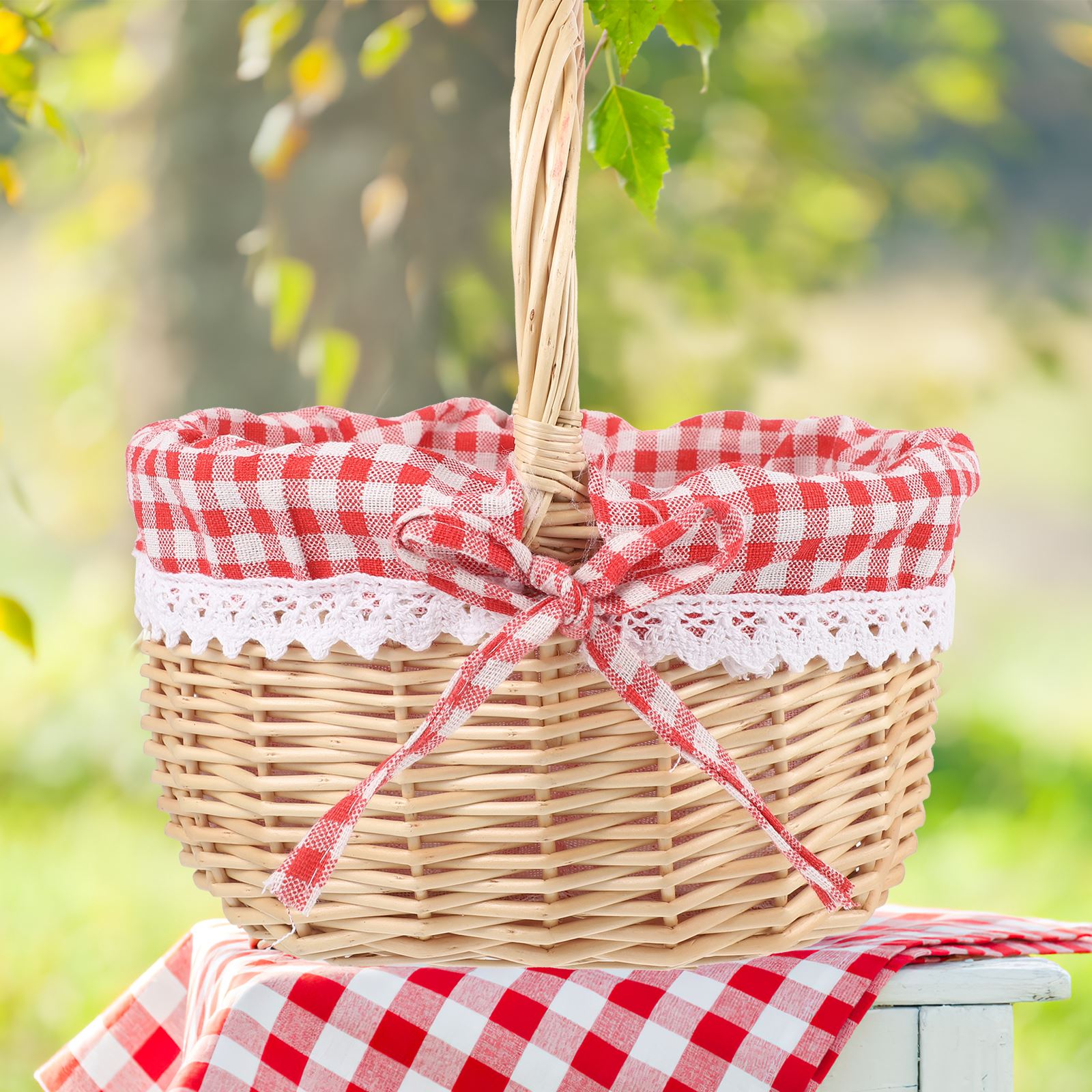Zerodeko-cesta de Caperucita Roja, bolsa de Picnic tejida a mano, cesta de , cesta de almacenamiento de mimbre, cesta interior de lino