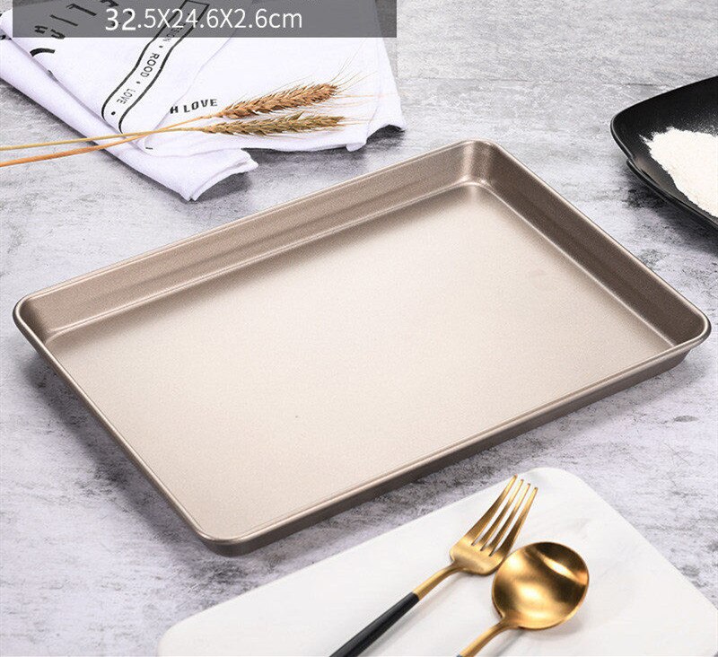 9/11/13inch Gold Color Non-stick Square Cake Pan Bread Chicken Baking Pan Oven Heavy Steel Tray: 13 inch