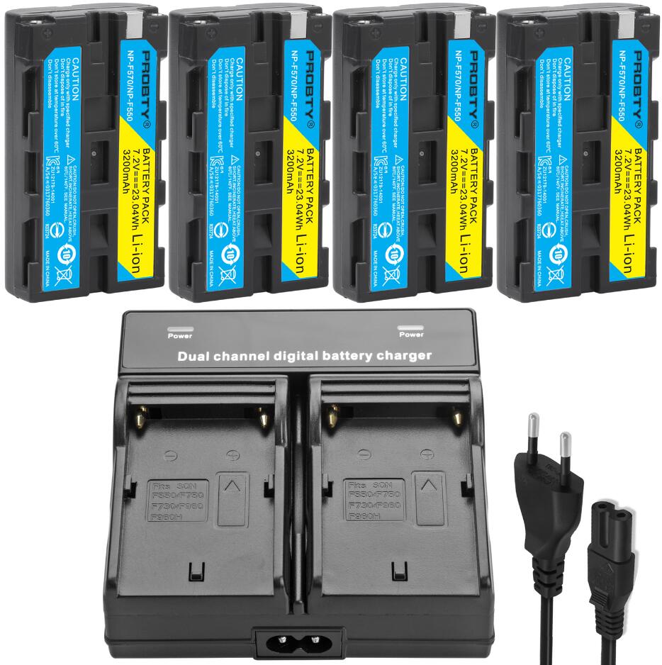 Pour sony NP-F550 NP F570 NP F550 batterie pour Sony CCD-RV200 SC5 TR940 TR917 Caméra CN-160 CN-216 CN-304 YN 300 VL600 LED Vidéo: 4Battery withcharger