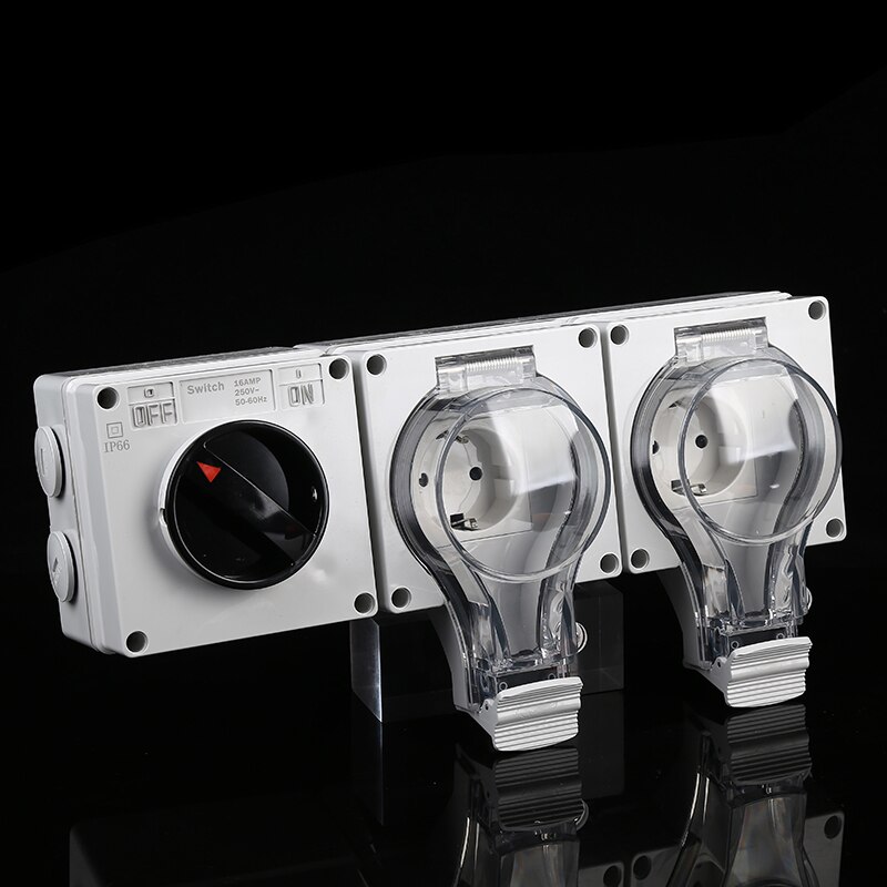 IP66 Eu Standaard Met Waterdichte Weerbestendige Waterdichte Outdoor Stopcontact 16A Stopcontact Ac 110V-250V: 2 Socket   1 Switch