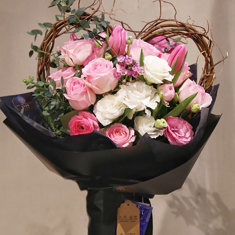 Flores artificiales de mimbre en forma de corazón, ramas de sauce Natural, Material de embalaje circular artesanal, decoración de boda y Navidad hecha a mano
