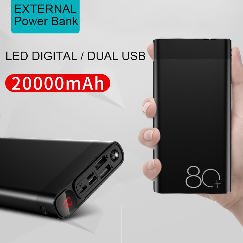 20000Mah Power Bank Externe Batterij Draagbare Mobiele Telefoon Powerbank 2 Usb Voor Xiaomi Mi Iphone 11 8 Samsung Huawei mobiele Telefoon