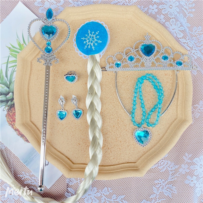 Elsa Prinses Accessoires Handschoenen Wand Kroon Sieraden Set Elsa Pruik Vlecht voor Prinses Jurk Kleding Cosplay Aankleden Sneeuwvlok
