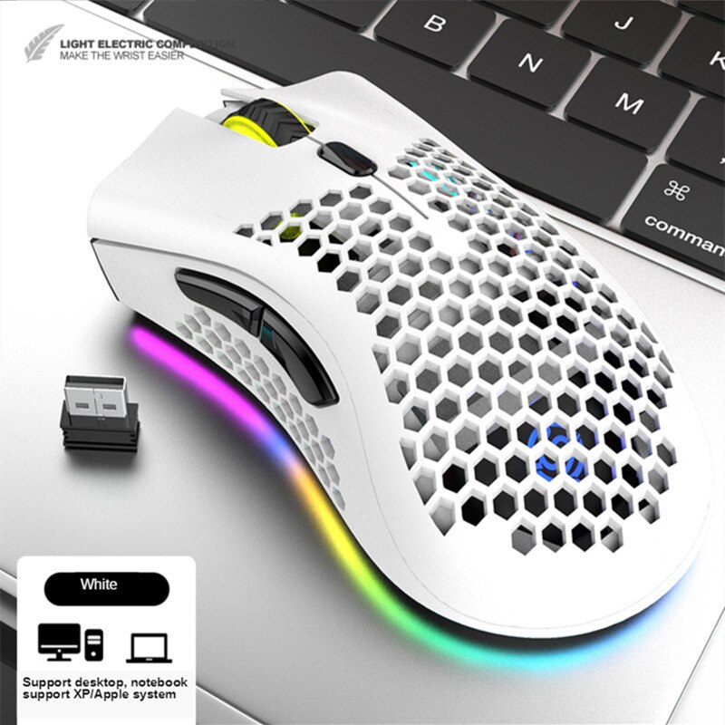 2.4G Rechargeable Wireless Gaming Mouse for Desktop PC Computers RGB Light Honeycomb Hollow Mouse for Gamer Notebook Laptop Mice: SMT3C461White