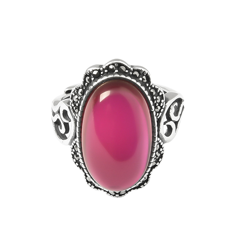 Persoonlijkheid Retro Overdrijving Grote Granaat Steen Thaise Zilveren Vrouwelijke Trouwring Hand Sieraden Accessoires Nooit Vervagen