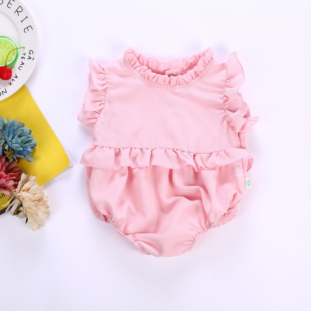 Baby Meisje Prinses Romper Candy Effen Kleur Mooie Verstoorde Kraag Driehoek Zomer Kinderen Meisjes Kleding Jumpsuits: Pink / 18m