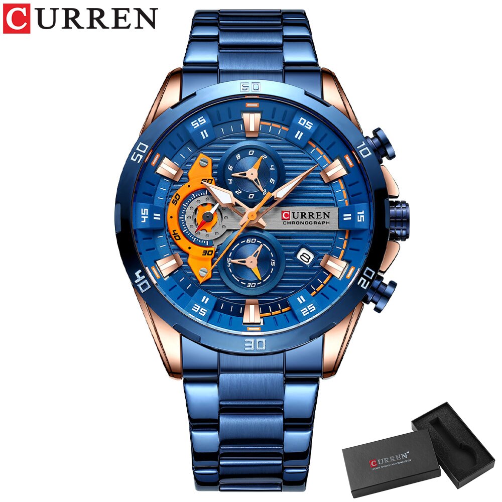 CURREN montres en acier inoxydable pour hommes créative cadran lumineux avec chronographe horloge mâle montres décontractées: Ivoire