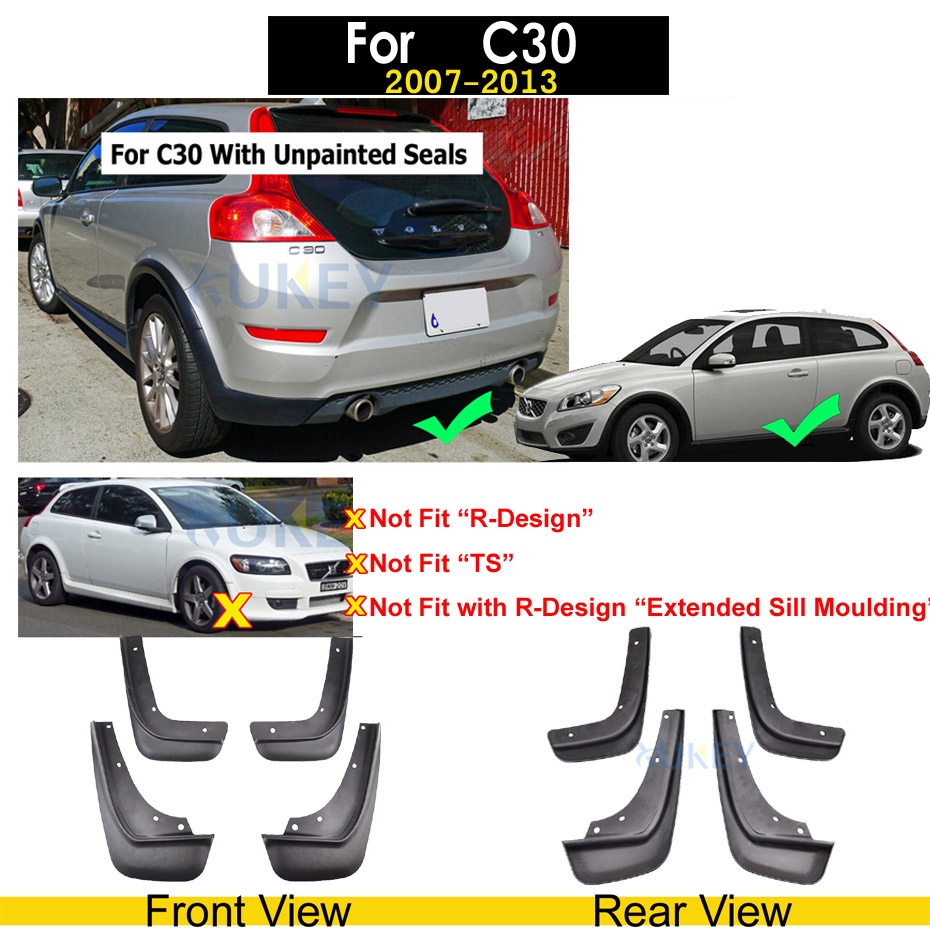 einstellen Auto Schlamm Klappen Für Volvo C30 S40 S60 S80 XC40 XC60 XC90 V40 V60 Schmutzfänger Spritzen Wachen Schlamm Klappe kotflüGel kotflüGel Styling: Pro C30  07-13