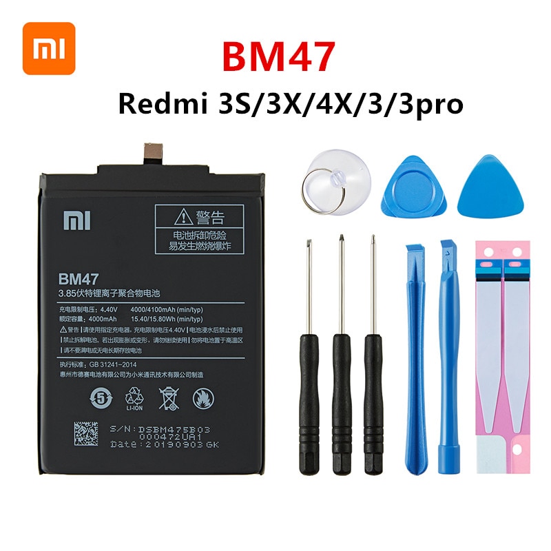 Xiao mi 100% Orginal BM47 4100mAh Battery For Xiaomi Redmi 3S 3X Redmi 4X Redmi 3 / 3pro BM47 Phone Replacement Batteries +Tools