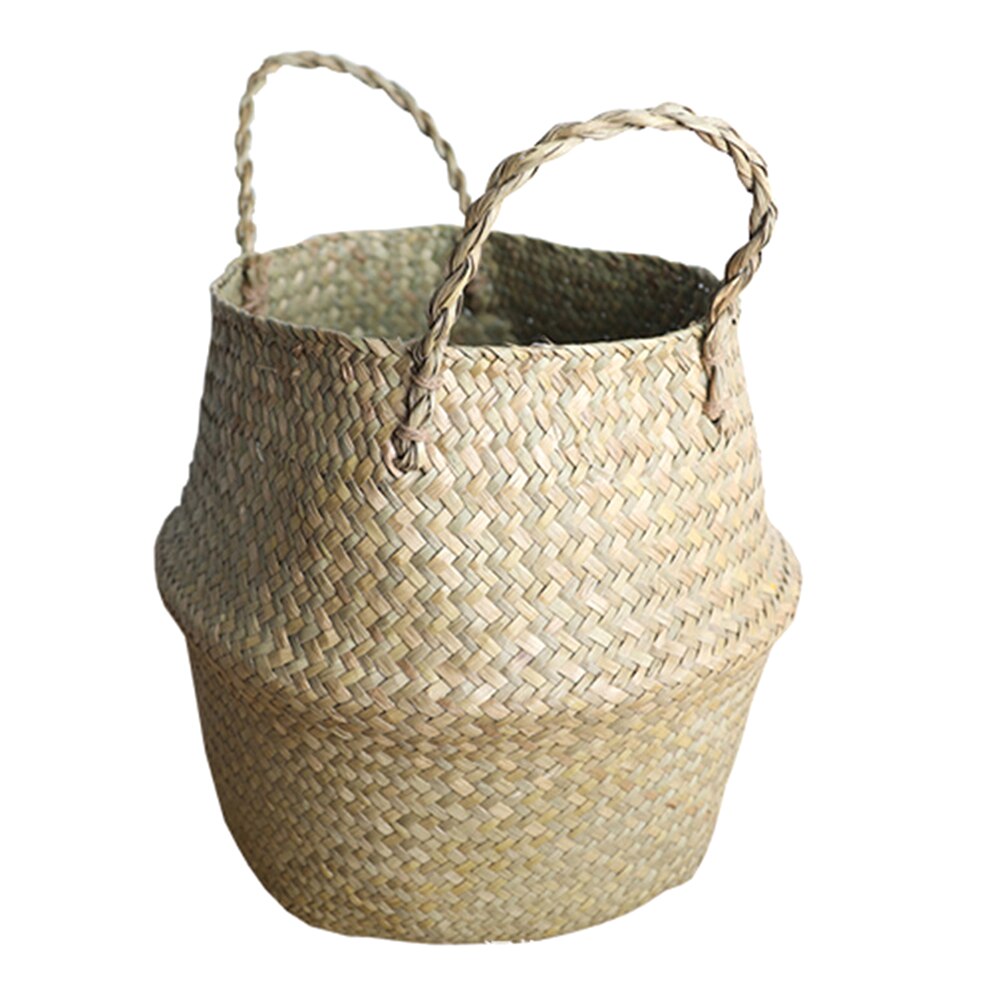 Seagrass Storage Basket Folding Flower Pot Planter plant pot Straw Wicker Basket Rattan Laundry Basket Garden Decorative: 27x24cm