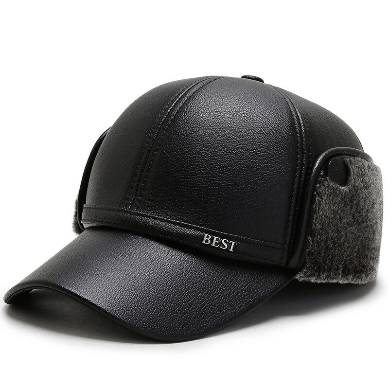 Gorra de béisbol gruesa para hombre, gorro de béisbol de algodón Pu con protección para los oídos, sombreros de terciopelo para mantener el calor, para personas mayores de mediana edad, , Otoño e Invierno: Gris oscuro