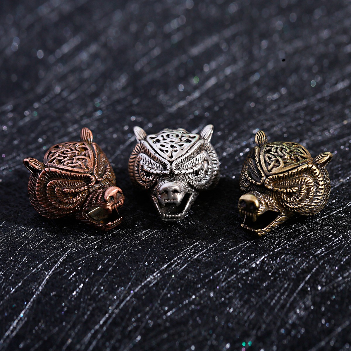Cuentas de Paracord Vintage para hombre, abalorios de bronce antiguo, cobre, León, casco, Calavera, abalorios para pulsera, fabricación de joyas, 3 uds./Set