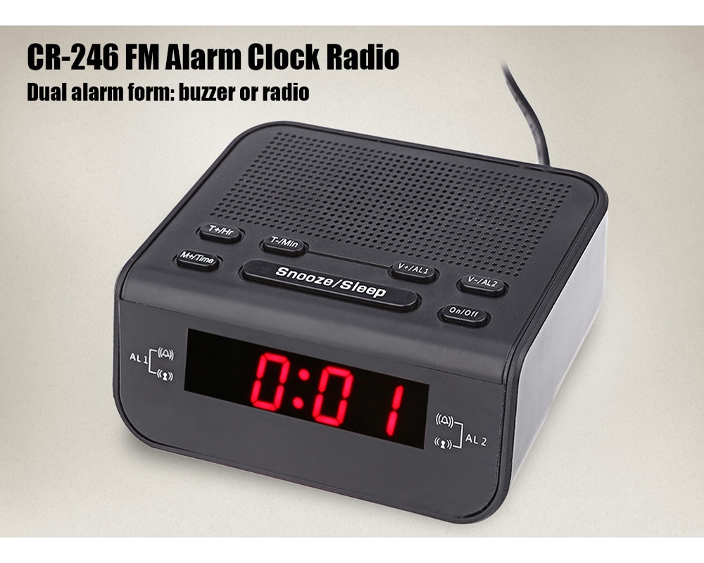 Modern Alarm Clock FM Radio with Dual Alarm Buzzer Snooze Sleep Function Compact Digital Red LED Time Display Clocks