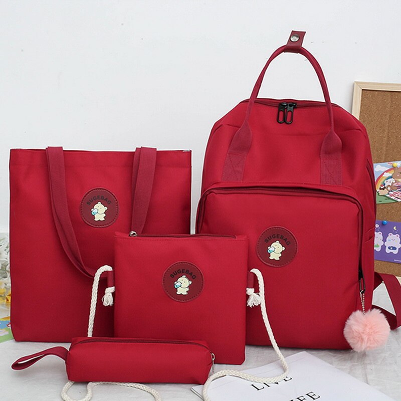 4 pièces ensemble sac d'école toile femmes sac à dos collège sac pour filles Anti-vol école sac à dos Mochilas femme sac à dos