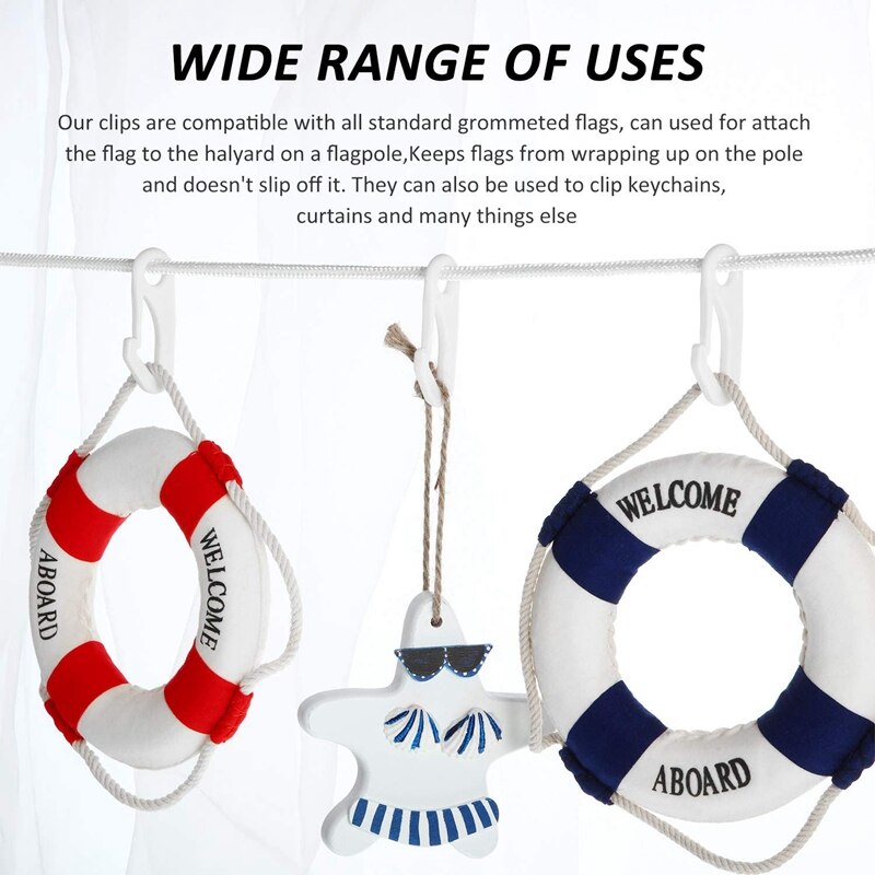 JFBL Flagpole Rope Clips String Flag Pole Hooks Kit 1/4 Inch 50 Ft Nylon Replacement Thick Wire Hang Flag Flagpoles Line