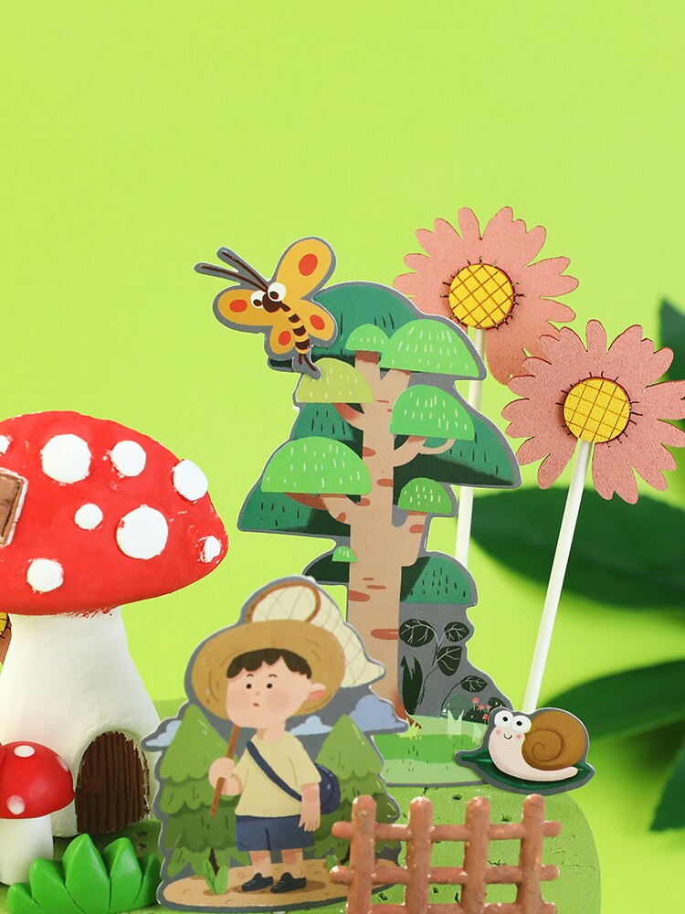 Boom Paddestoel Huis Bos Cake Toppers Voor Kid &#39;S Verjaardag Decoratie Jongen Vlinder Bloem Cupcake Toppers Verjaardag Broodjes