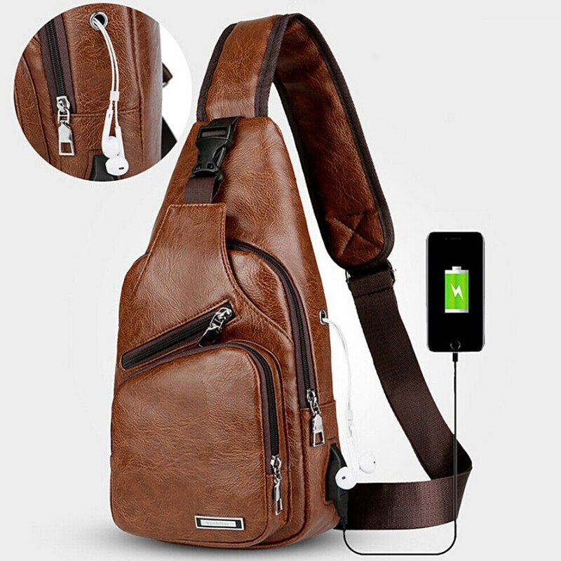 Bolso de pecho de piel auténtica para hombre, bandolera informal, a la , de gran capacidad, para negocios,