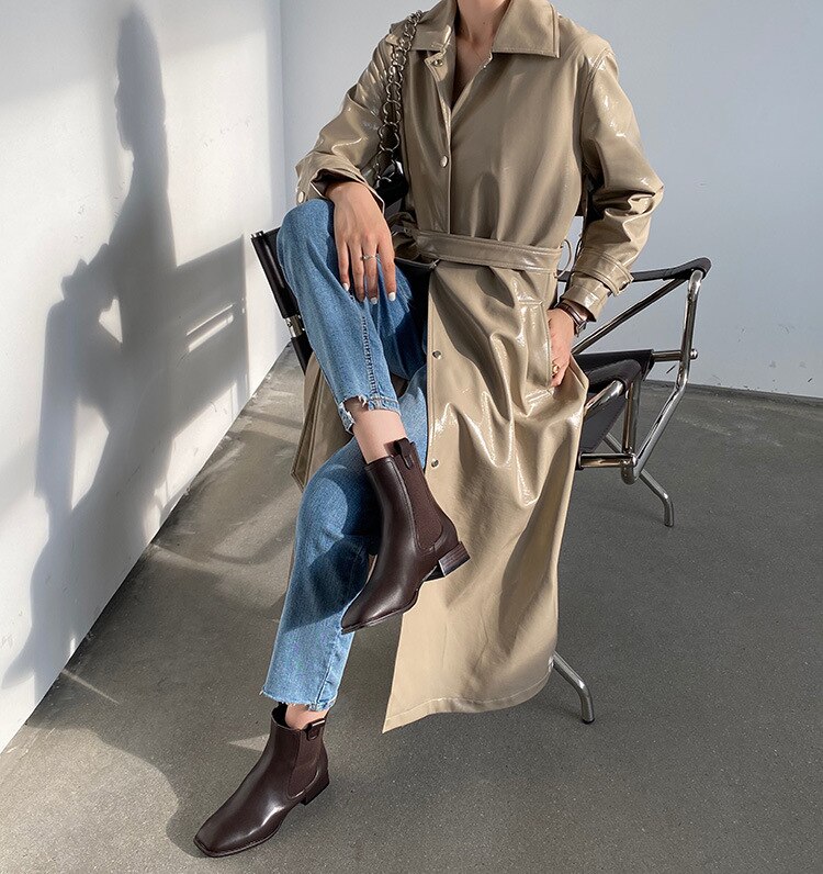 Botas de tacón plano para mujer, zapatos de tacón plano de de lujo con punta redonda estilo Chelsea, elegantes, a la , de goma,