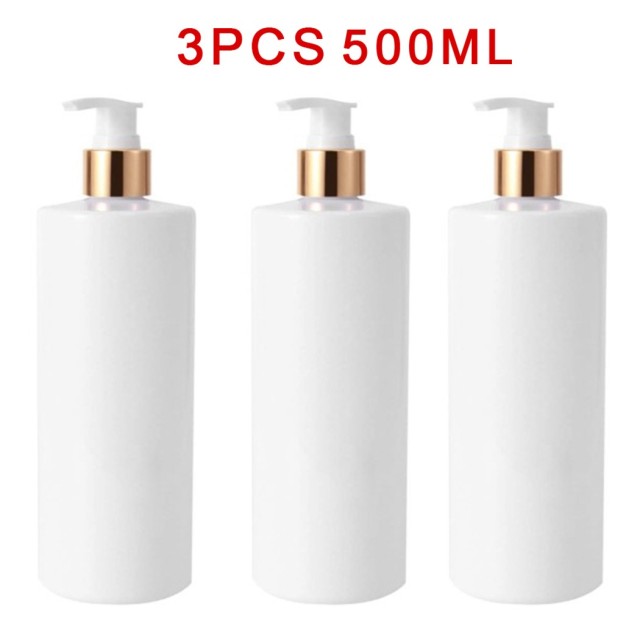 3 stk 500ml tomme genopfyldelige flasker dyreshampoo lotion shower gel pumpe flaske dispensere rejsebeholder til opbevaring i hjemmet: Hvidt guld