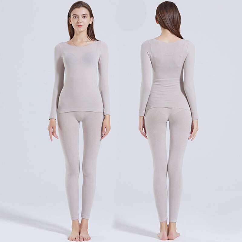 Winter Cotton Thermal Underwear Set Female Warm Ultrathin Elastic Seamless 37 Degree Constant Long Johns For Women Clothing: Gray