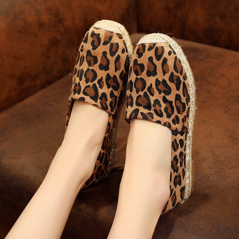 Spring Women Shoes Fisherman Shoes Canvas Slip-on Casual Loafer Flats Leopard Comfortable Casual Mules Espadrille Woman