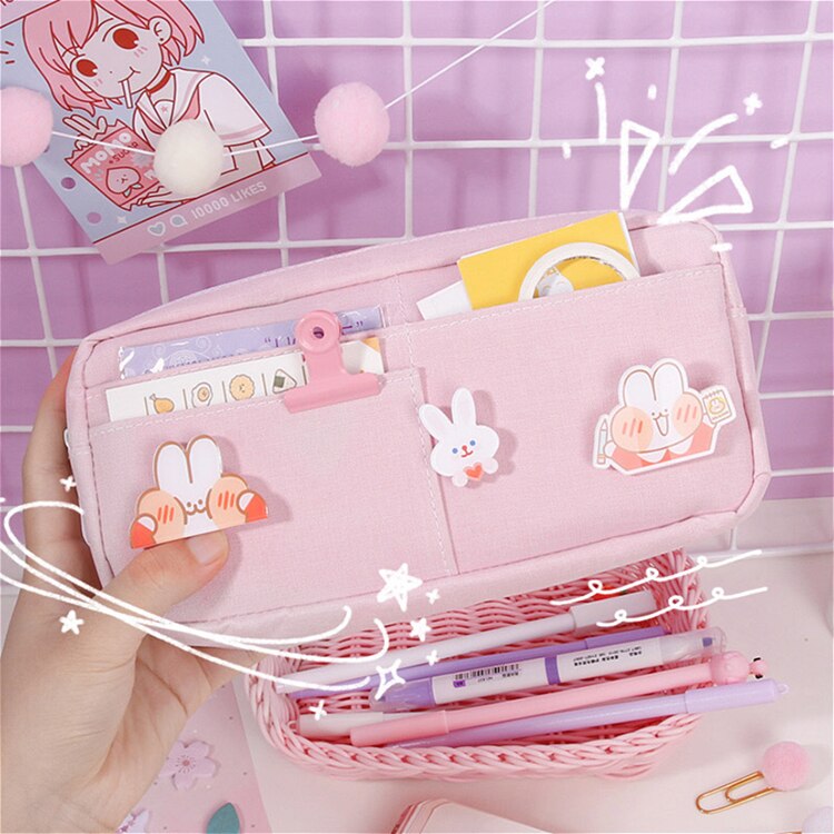 Kawaii Pencil Cases Stationery Pencil Case Large Capacity Pen Case For Girls Retro Trousse Scolaire School Supplies Pencilcase: B Pink