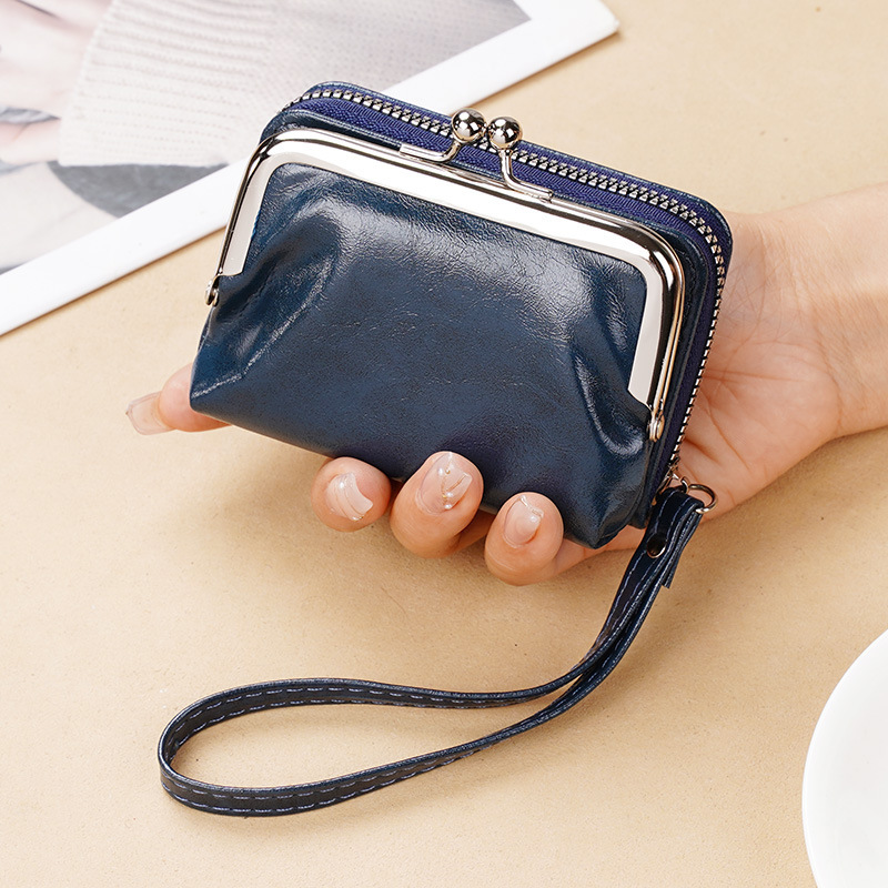 wallet, ladies' bag, buckle, coin purse, zipper clip bag, mini handbag, multi card slot, in stock: black