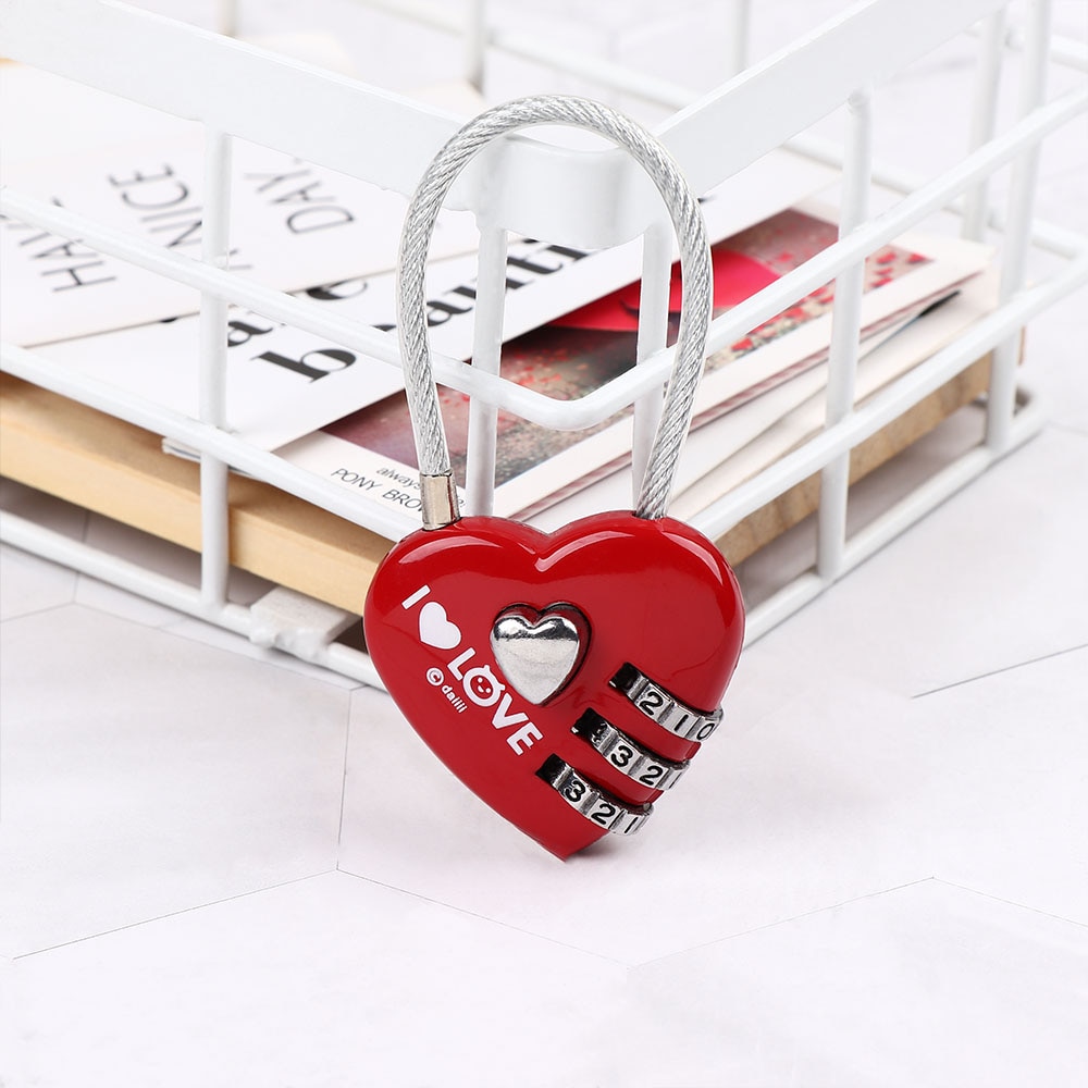 Rode Liefde Vorm Mini Bagage Lock 3 Cijfers Hartvormige Hangslot Code Bagage Deurslot Locker Leuke Romantische voor Vrouwen meisjes