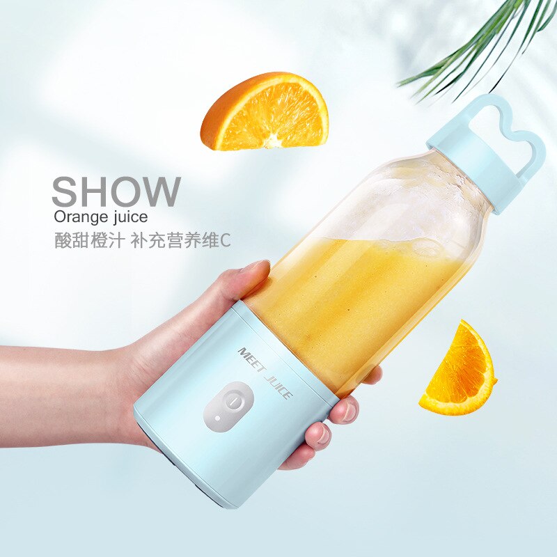 500 Ml Elektrische Draagbare Fruit Groente Juicer Oplaadbare Smoothie Maker Blender Usb Wireless Home Mini Sap Cup: blue