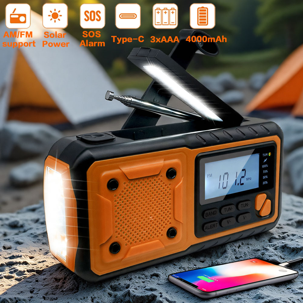 4000mAh portatile di emergenza energia solare radio manovella ricarica AM/FM radio meteorologica lettura a LED torcia elettrica banca caricatore del telefono