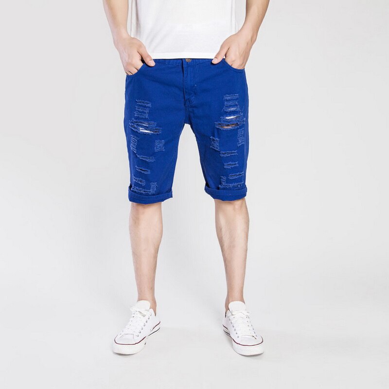 Mode déchiré trou denim shorts hommes noir blanc hakket maigre 304#  droit jeans dekorations shorts shorts hommes vintage