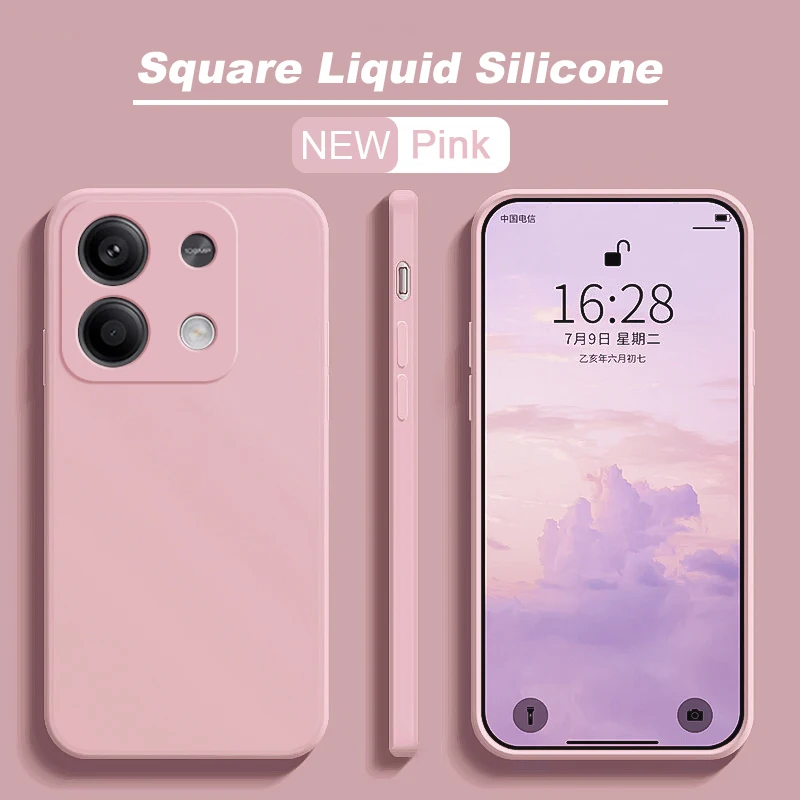 Redmi nota 13 pro 4g caso de silicone líquido macio tpu capa para xiaomi redmi nota 13 note13pro plus note13 pro 5g caso telefone: Alumínio / Rosa