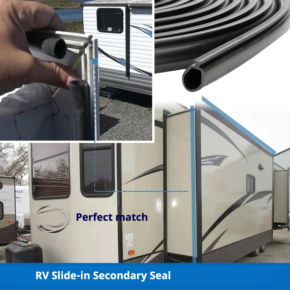 9.2 meters RV Secondary Slide-in/Slide-Out Seal Black Rubber RV Slot Weather Stripping for RV Slide-Out System Effective Seal