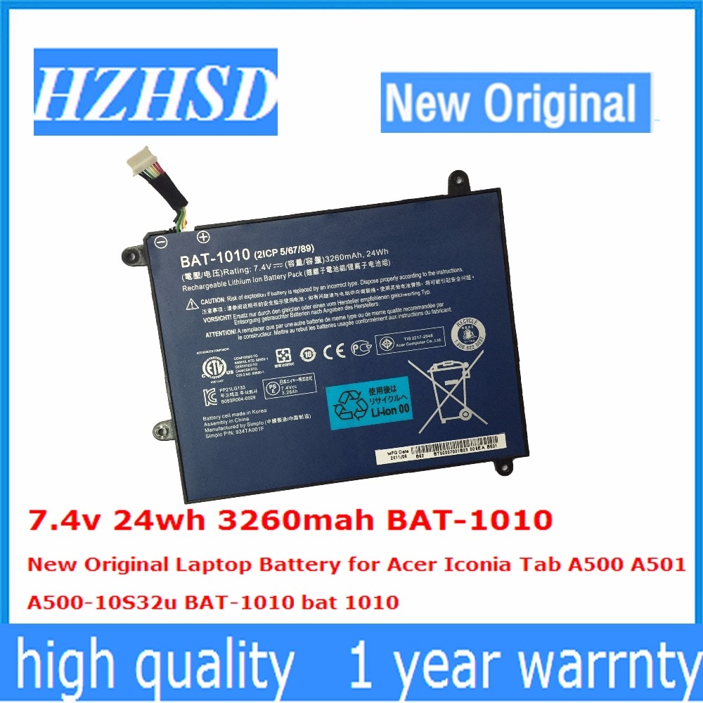 7.4v 24wh 3260mah BAT-1010 Original Laptop Battery for Acer Iconia Tab A500 A501 A500-10S32u BAT-1010 bat 1010