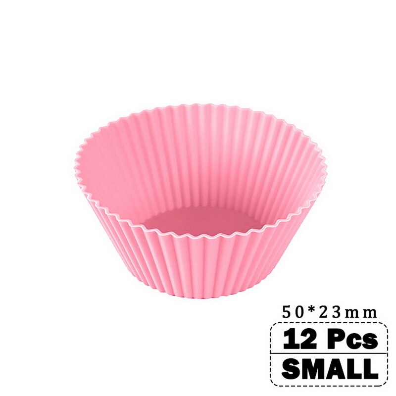 12 pièces/ensemble cuisson tasse Liner cuisson moules forme ronde Silicone Cupcake moule fabricant moule plateau bricolage gâteau décoration outils: pink small