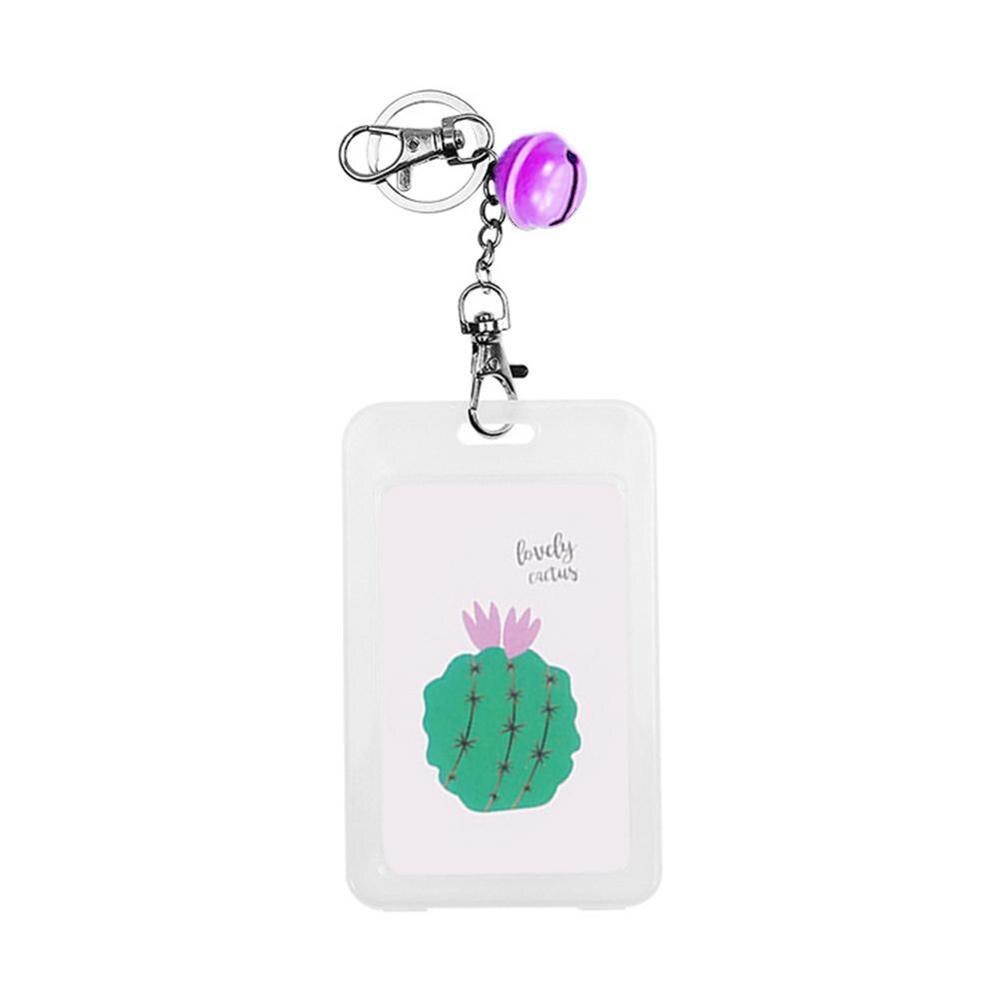 1PC Card Cover with Keyring Chain Card Bag Card Card Holder Bus Pass Plastic Cute Credit ID Cartoon Holder Student K5I9: Cactus