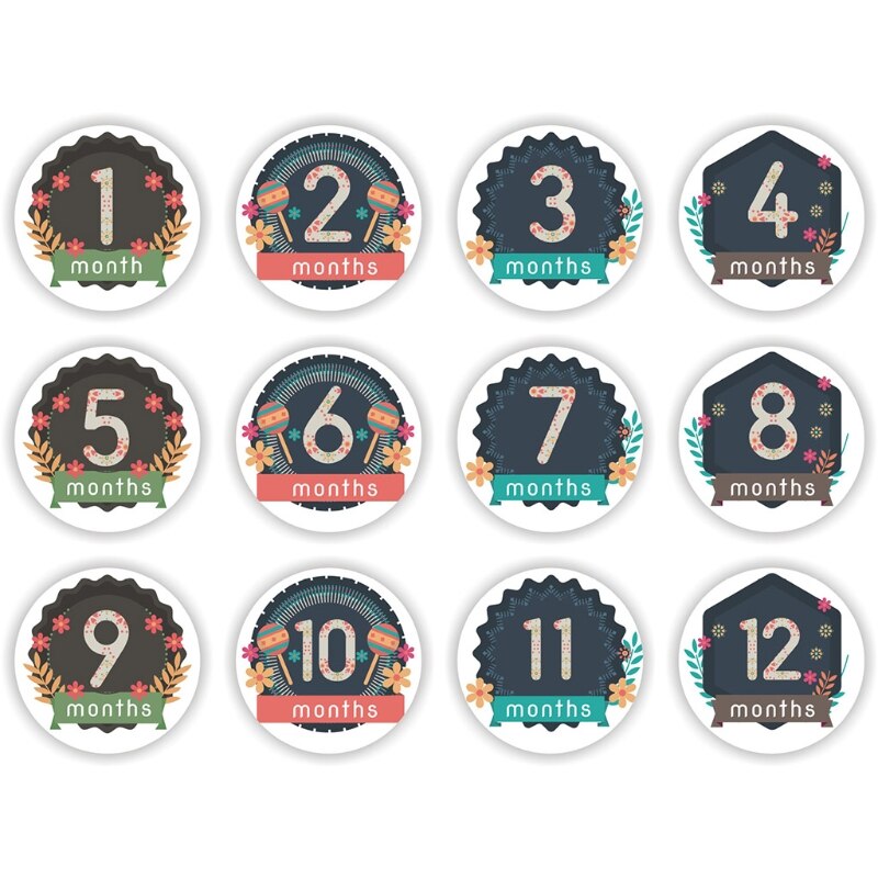 12 Pcs Baby Pregnant Monthly Stickers Memory Recording Milestone Sticker Props