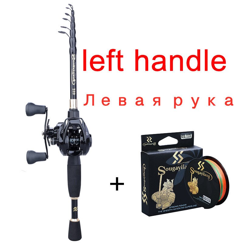 Sougayilang – canne à pêche Casting de 1.8 à 2.4m, Combo, télescopique, moulinet à grande vitesse de 7.2:1, avec ligne de pêche de 150M: left handle / 1.8 m
