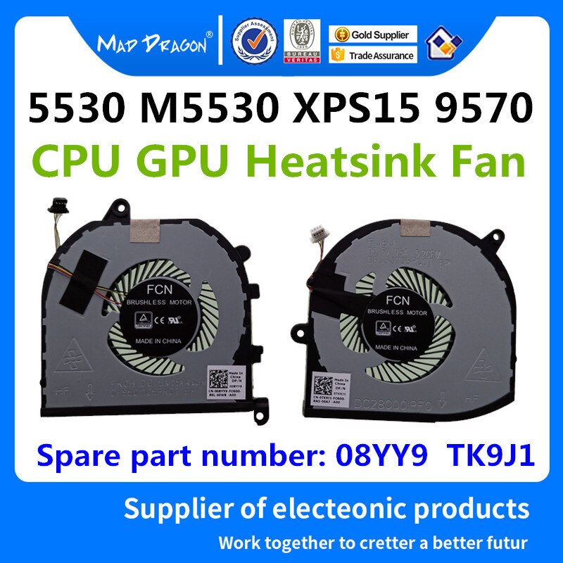 original CPU GPU Fan Heatsink Fan Assembly For Dell Precision 5530 XPS15 9570 0TK9J1 TK9J1 008YY9 08YY9 0MV340 MV340 0G5N3: 08YY9-TK9J1