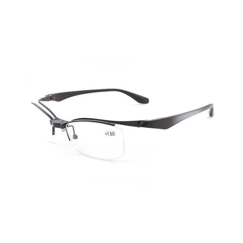 half frame readers reading glasses flipup glasses men magnifier TR90 prescription glasses: +400 / Black