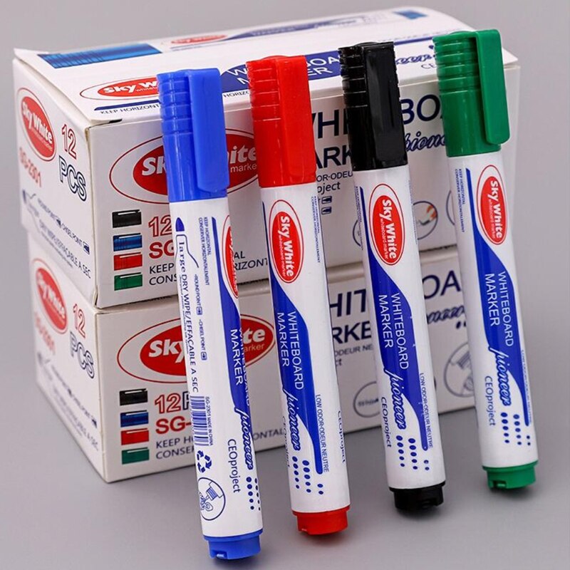 12 Stks/set Uitwisbare Whiteboard Marker Pen Dikke Hoofd Fijne Tip Navulbare Niet Giftig Vloeibare Inkt Gekleurde Schrijven Pennen Voor School off
