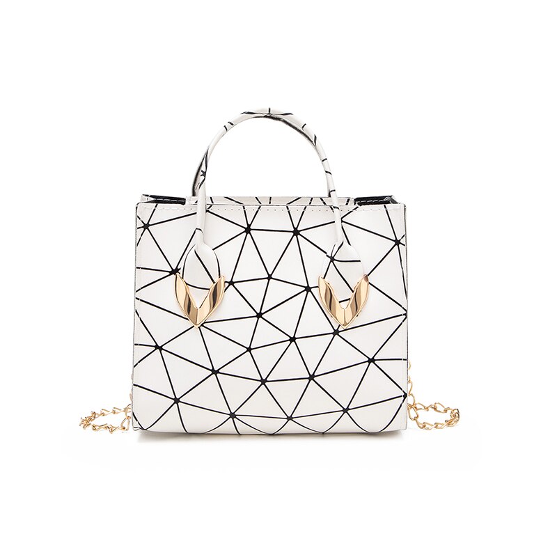 Personality Daily Small Bag Lady PU Magic Color Rhombus Single Shoulder Bag Multi-Function Messenger Bag Women Handbag: White1
